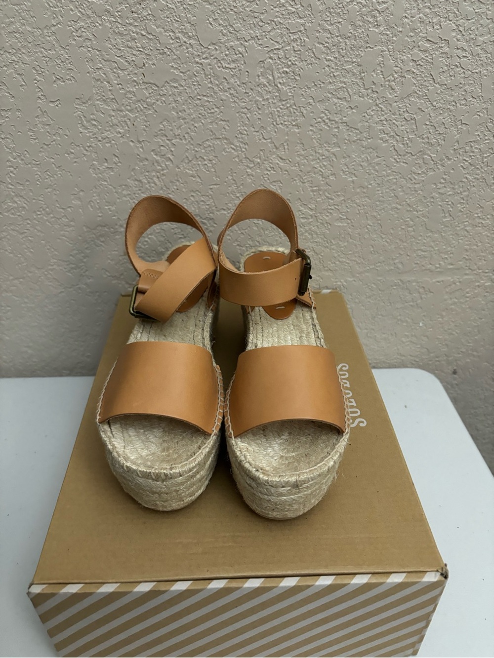 Soludos Tan Platform Espadrille Sandals with Ankle Buckle